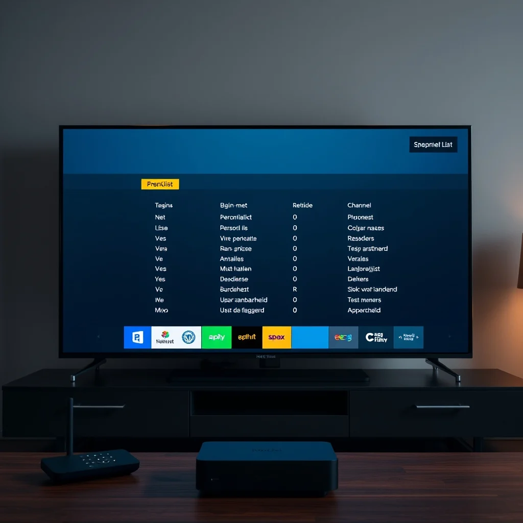 A flat screen TV displaying a list of channels.