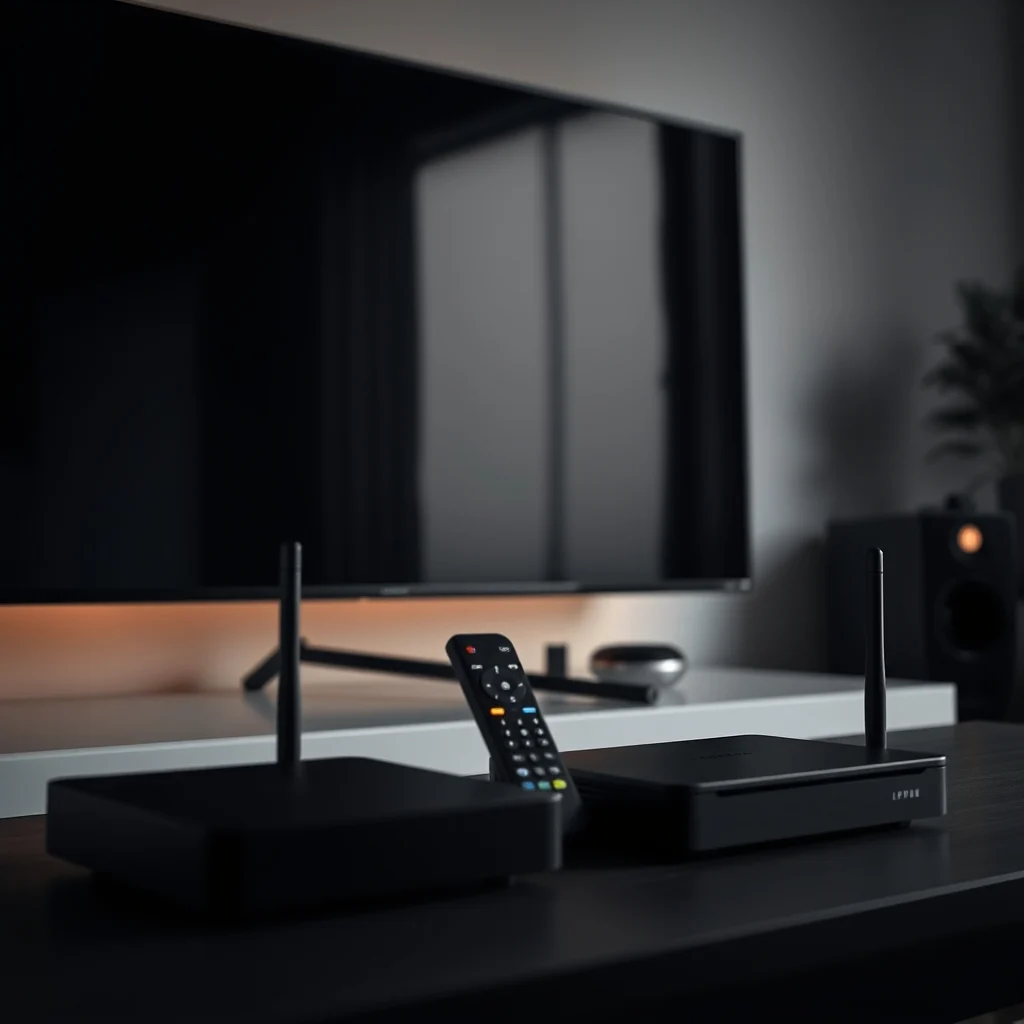 Moderne 4K-televisie met streamingapparaat en afstandsbediening tijdens een controle vóór aankoop